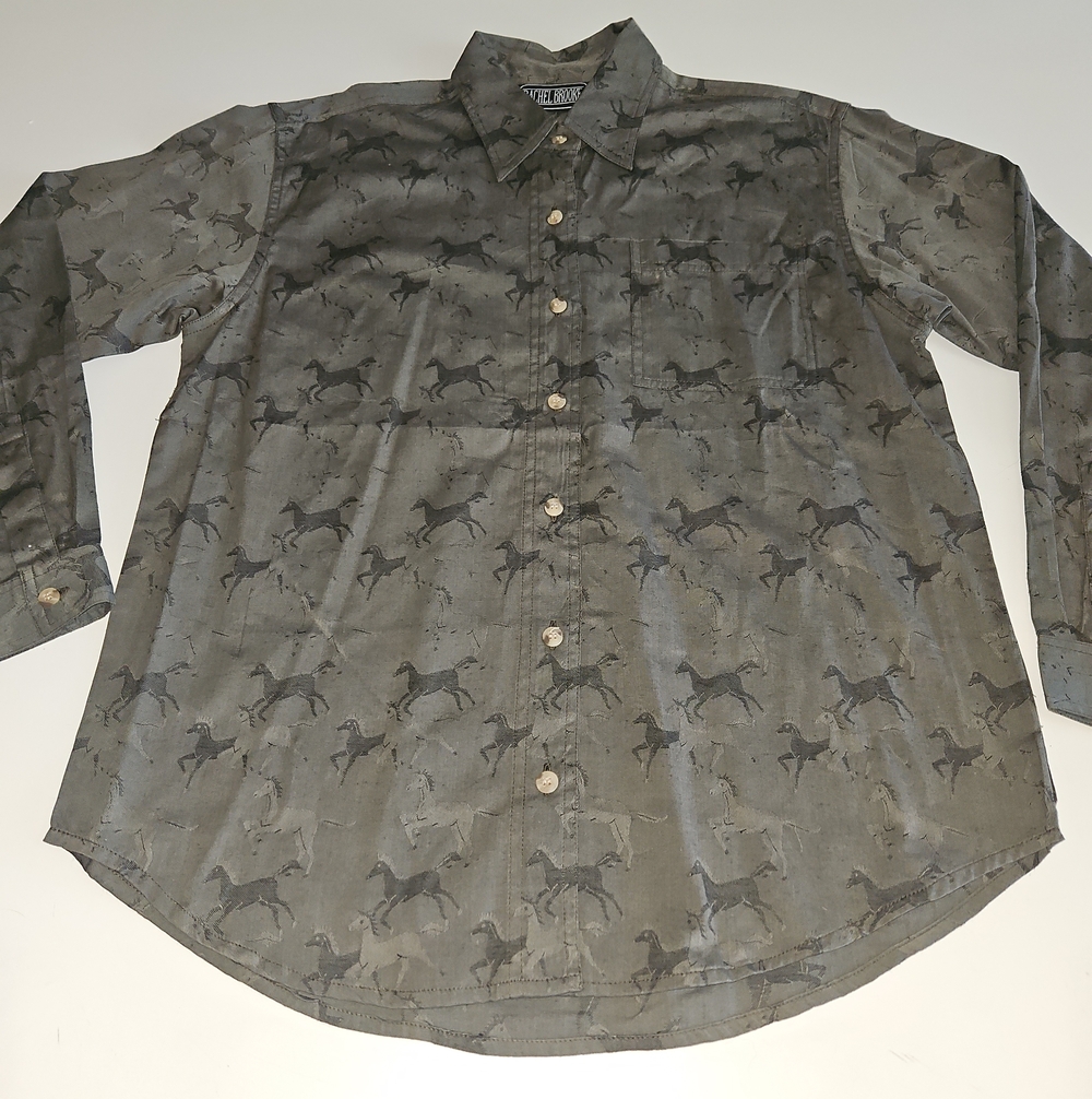 Rachel Brooke Gray Button-Down Horse Print Women's Shirt